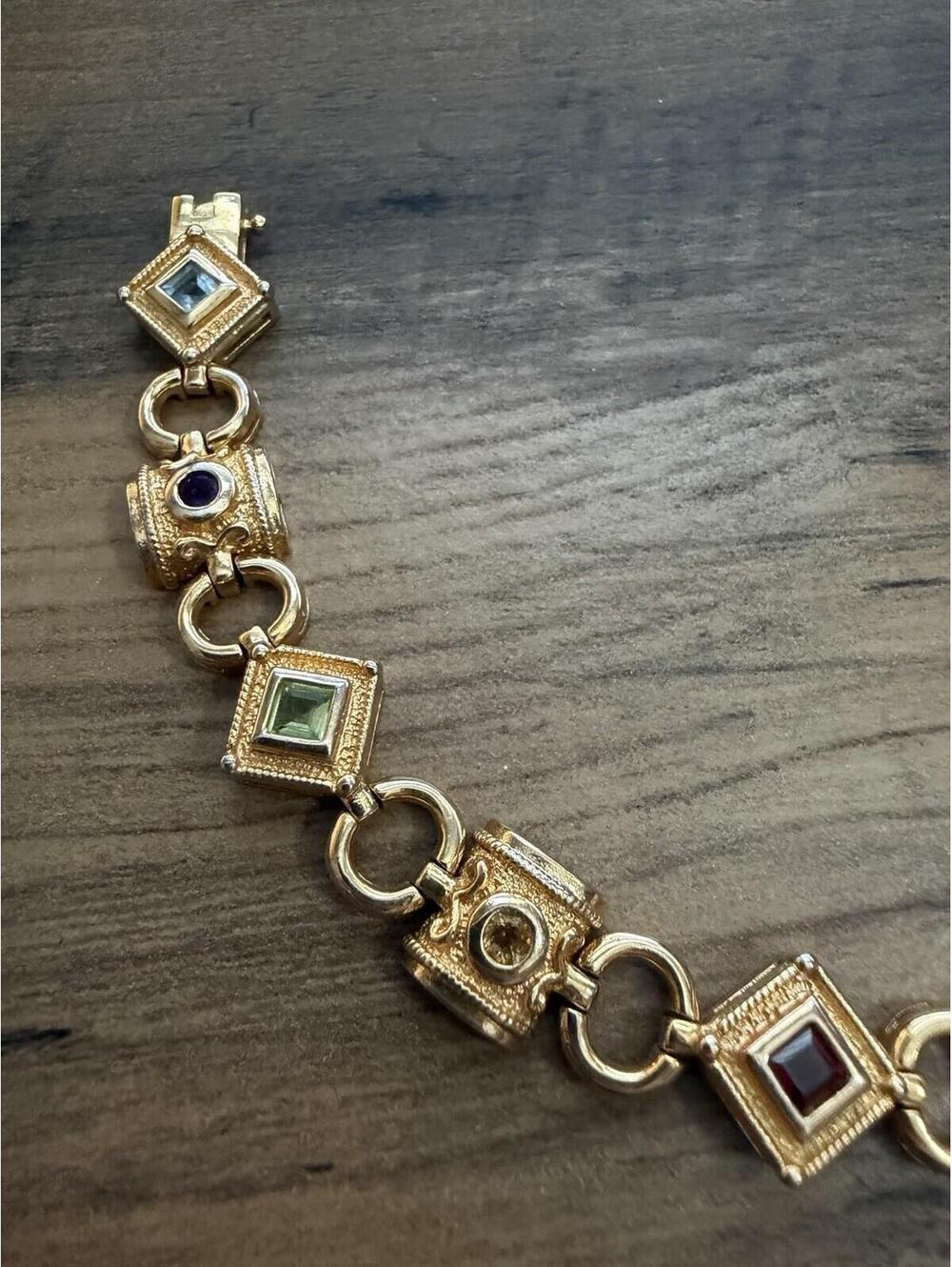 Ross Simons Etruscan Sterling Silver 18k Gold Vermeil Gemstone Bracelet 8” - Picture 3 of 3